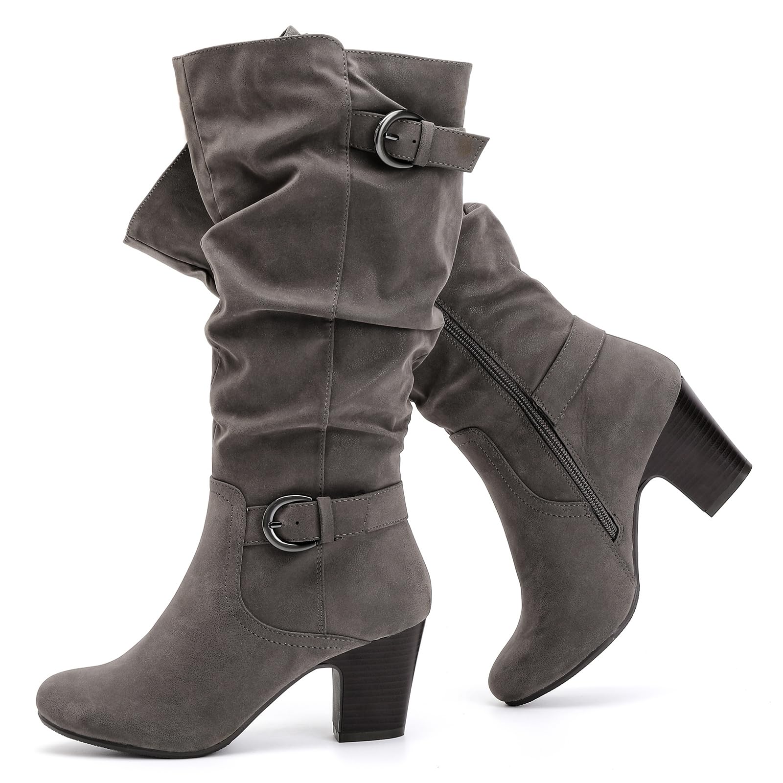 Women's Slouchy Knee High Boots with Chunky Heel, Pointed Toe, Comfortable and Fashionable Fall Winter Boots for Women.